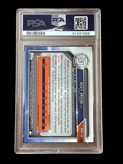 Riley Greene With Bat #BDC-50 2019 Bowman Draft Chrome Graded PSA 9