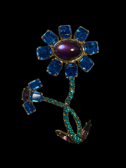 Vintage Blue and Purple Floral Brooch Pin