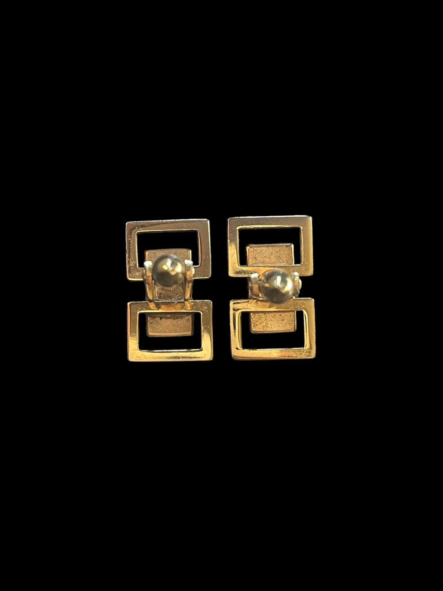 Vintage Gold Tone Cufflinks with Red Glass or Gemstone Inlay