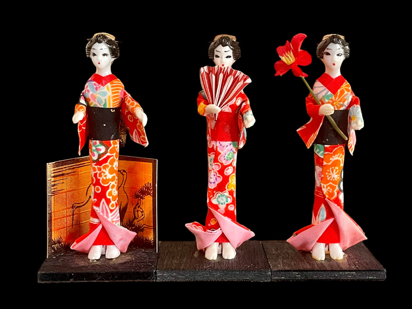 Japanese Geisha Figurine Set of 3 Made in Japan