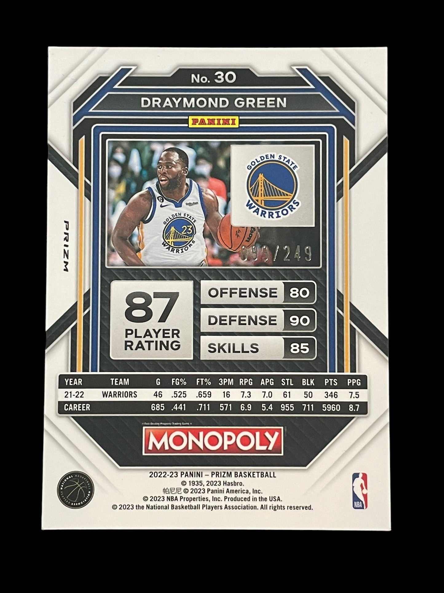 2022-23 Panini Prizm Monopoly Brown Draymond Green #30 099/299 Graded MINT+ 9.5