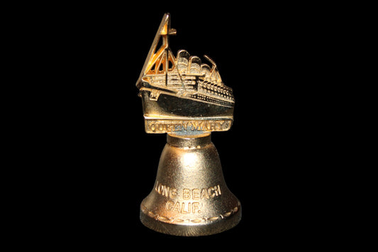 Vintage Gold Tone Queen Mary Long Beach, California Mini Souvenir Bell