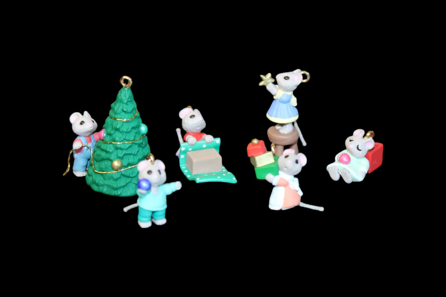 1996 Hallmark Keepsake Ornament Tiny Christmas Helpers Mice 6-Piece Miniature Set