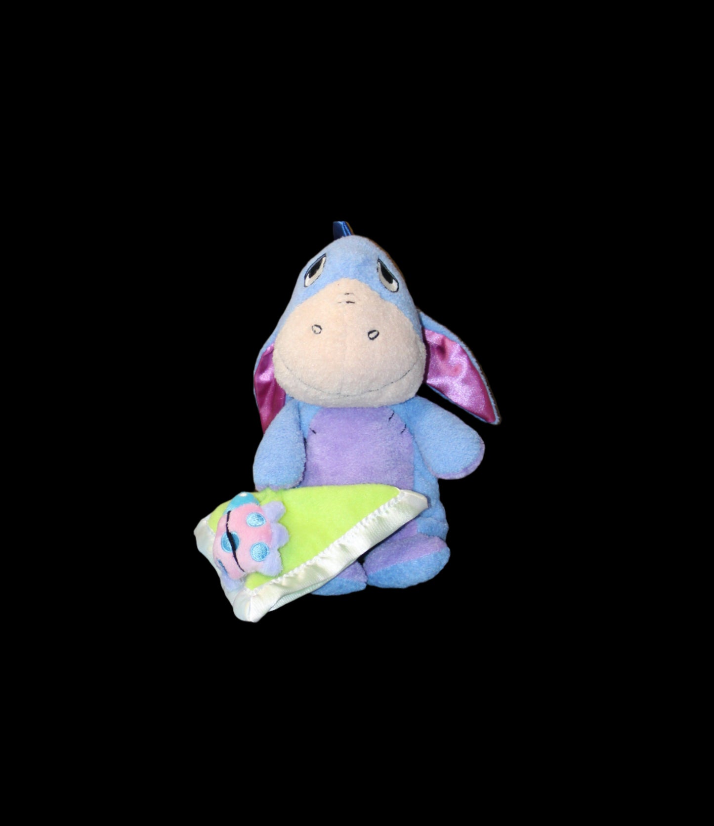 2005 10" Fisher Price Disney Winnie the Pooh Eeyore with Blanket and Ladybug Rattle Plush