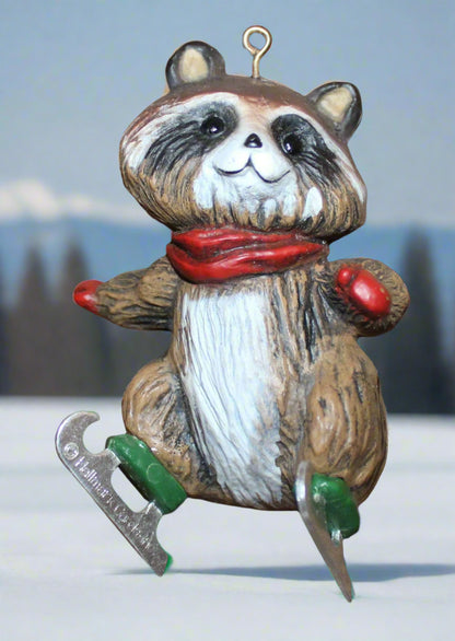 1978 Hallmark Tree Trimmer New Skates Ice Skating Racoon Christmas Ornament