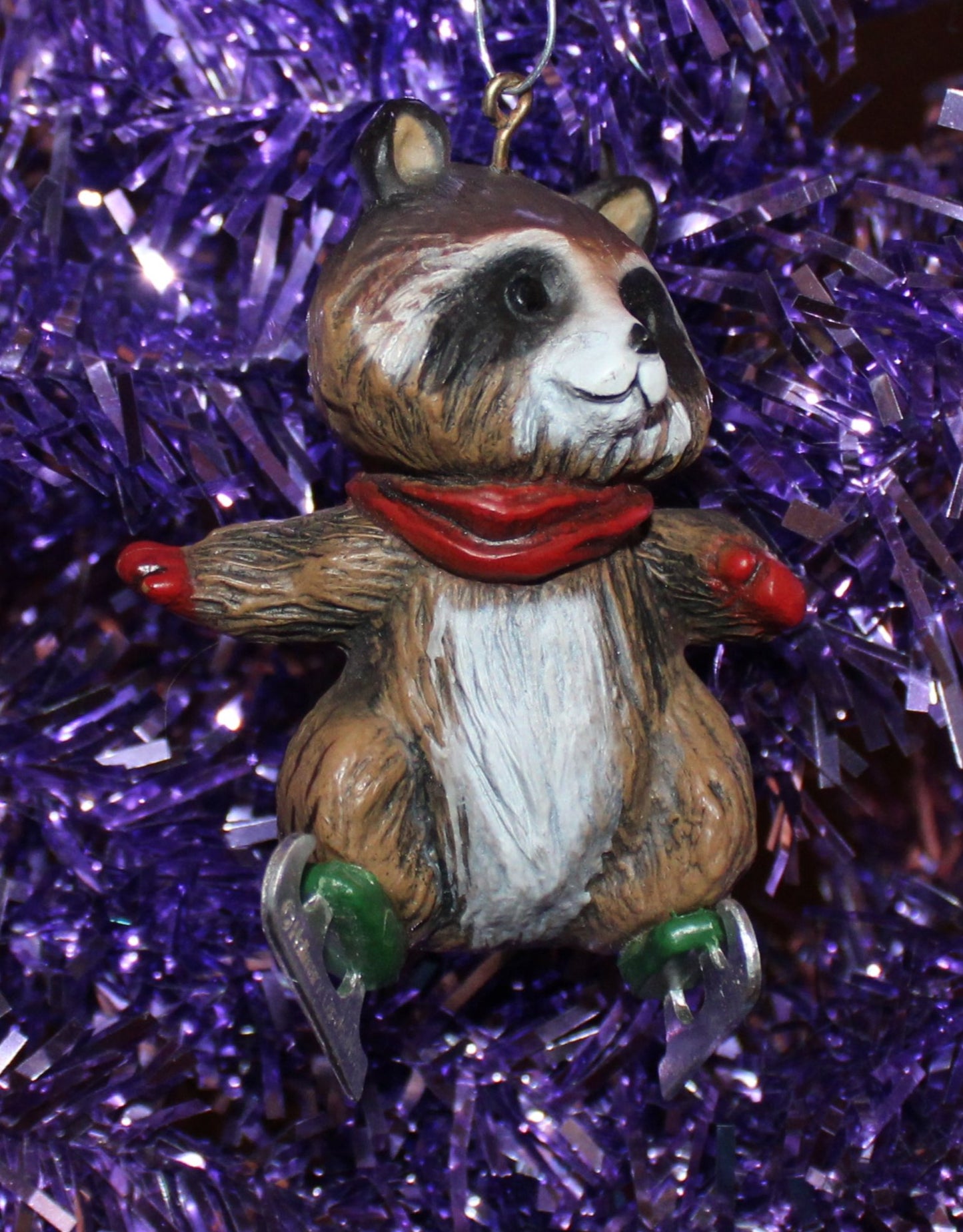 1978 Hallmark Tree Trimmer New Skates Ice Skating Racoon Christmas Ornament