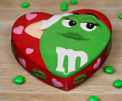 2003 Red M&M Ceramic Heart Candy Trinket Box