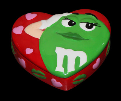 2003 Red M&M Ceramic Heart Candy Trinket Box