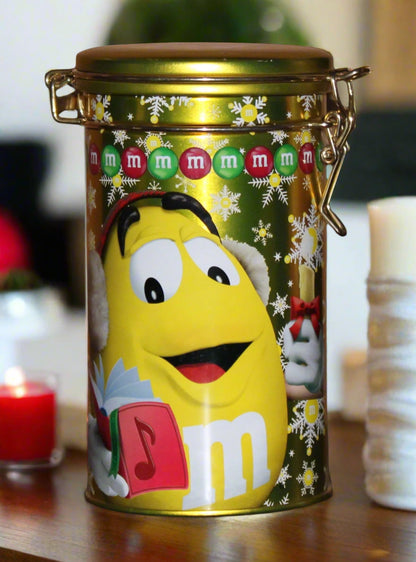 2013 Yellow M&M Christmas Tin Canister with Latch