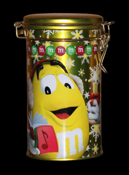 2013 Yellow M&M Christmas Tin Canister with Latch