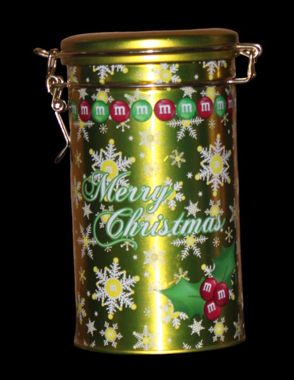 2013 Yellow M&M Christmas Tin Canister with Latch