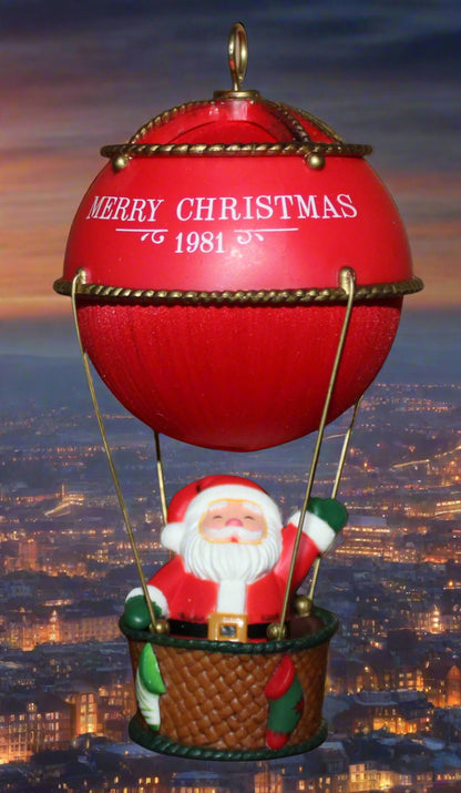 1981 Hallmark Keepsake Ornament Sailing Santa Hot Air Balloon