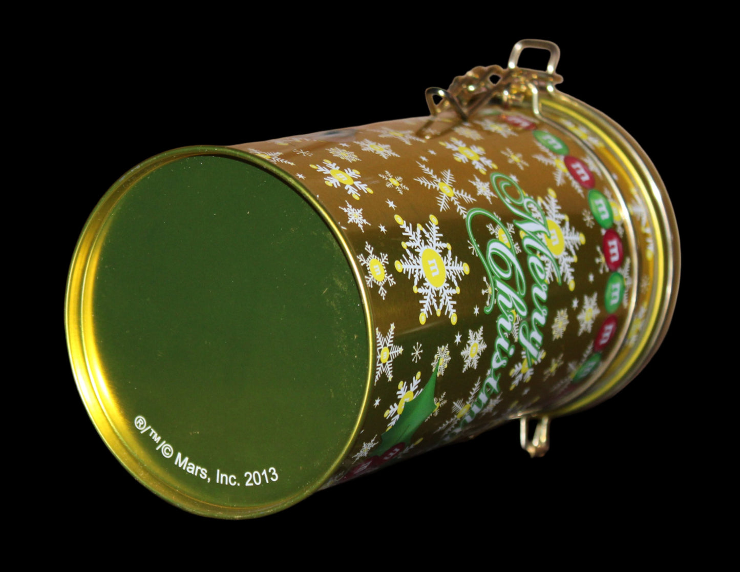 2013 Yellow M&M Christmas Tin Canister with Latch