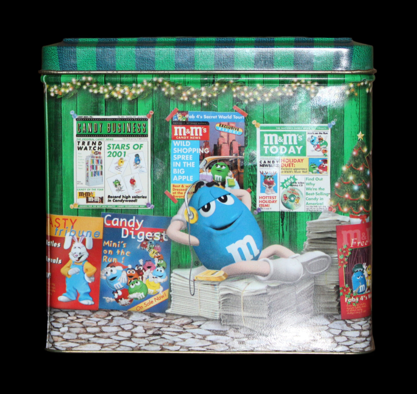 2001 M&M Seasons Greetings Christmas Village Series Newsstand #12 Limited Edition Canister