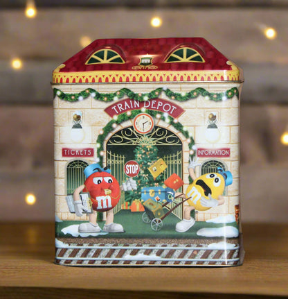 2001 M&M Christmas Village Series Train Depot #13 Limited Edition Canister