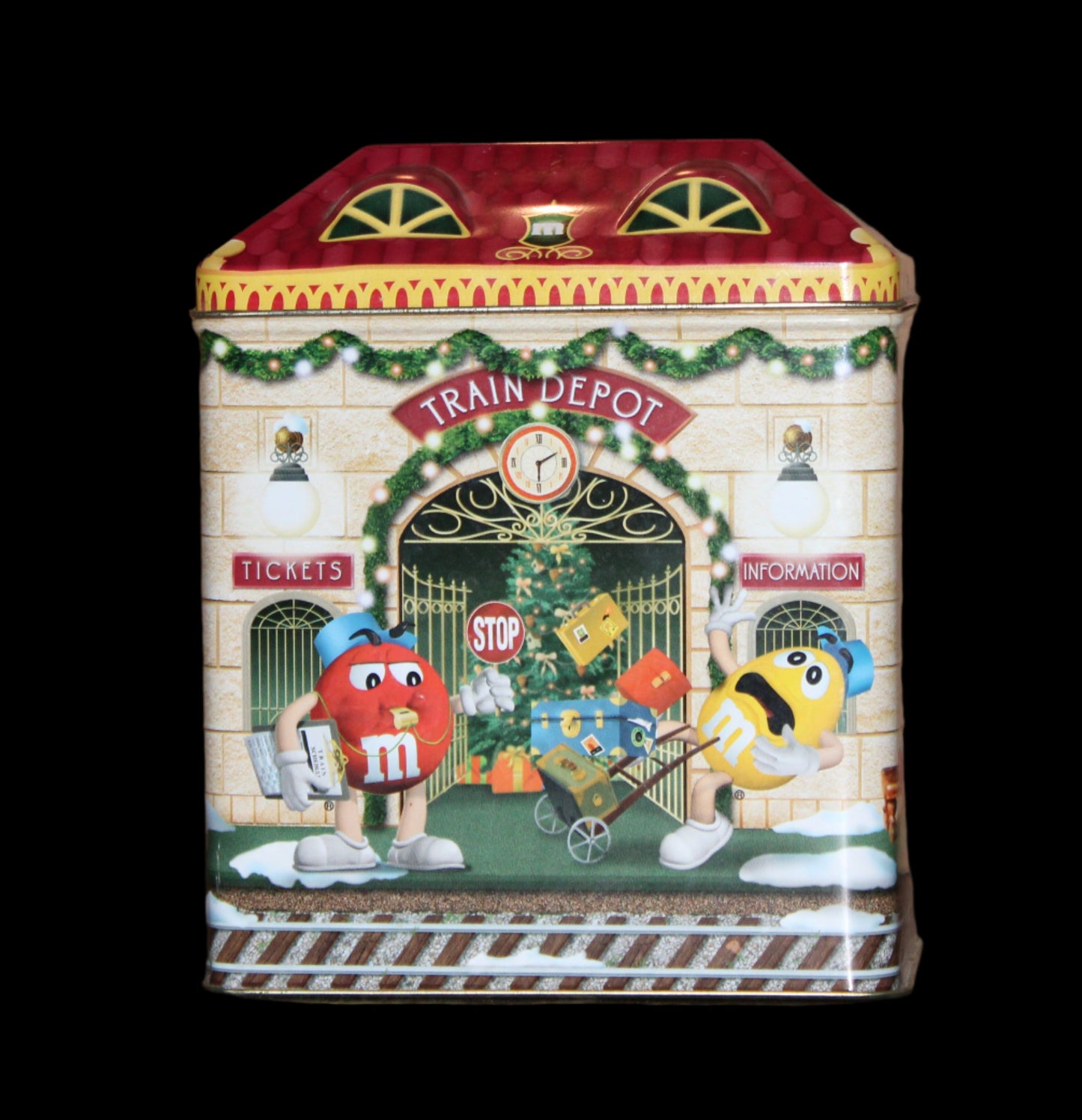 2001 M&M Christmas Village Series Train Depot #13 Limited Edition Canister