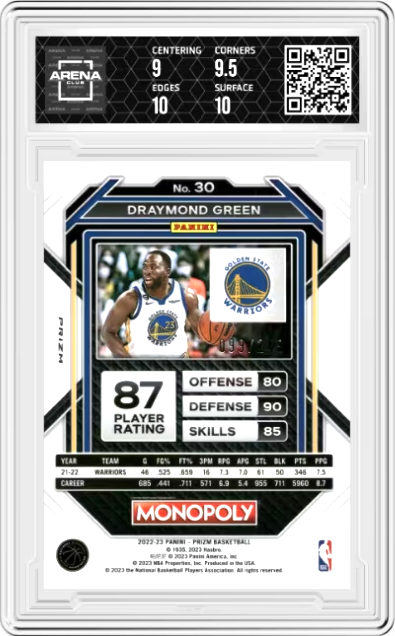 2022-23 Panini Prizm Monopoly Brown Draymond Green #30 099/299 Graded MINT+ 9.5