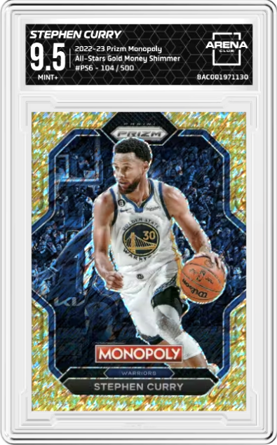 *TRADED* Stephen Curry Gold Shimmer #PS6 2022 Panini Monopoly Prizm All Stars Graded MINT+ 9.5