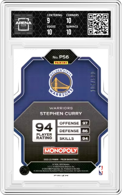 *TRADED* Stephen Curry Gold Shimmer #PS6 2022 Panini Monopoly Prizm All Stars Graded MINT+ 9.5