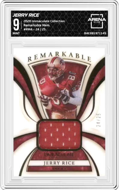 2020 Panini 49ers Jerry Rice Game Worn Jersey Card #RM4 24/25 Graded MINT 9