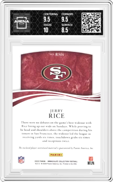 2020 Panini 49ers Jerry Rice Game Worn Jersey Card #RM4 24/25 Graded MINT 9