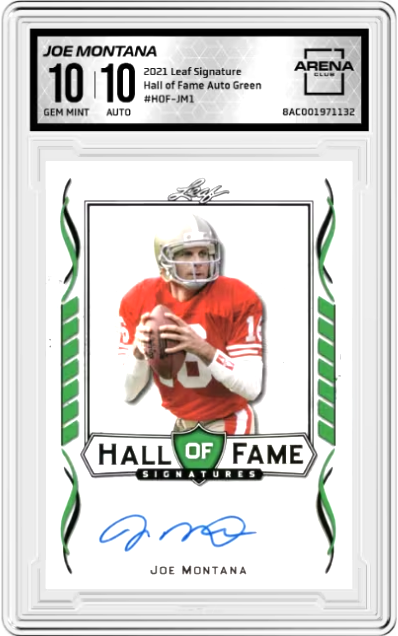 Leaf Hall of Fame Signatures Joe Montana Auto #HOF-JMI Graded GEM MINT 10/10