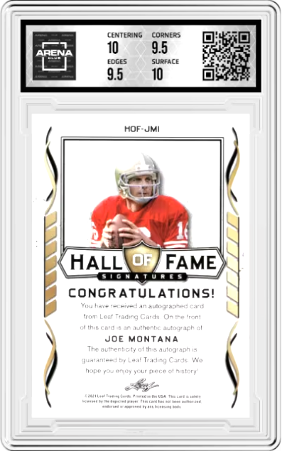 Leaf Hall of Fame Signatures Joe Montana Auto #HOF-JMI Graded GEM MINT 10/10