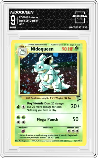 *TRADED* [MINT 9] Nidoqueen #12 Pokemon Base Set 2 - Holo Rare