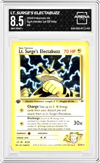 *TRADED* [NM MINT+ 8.5] 1st Edition Lt. Surge's Electabuzz 6/132 - Gym Heroes (2000) - Holo Rare