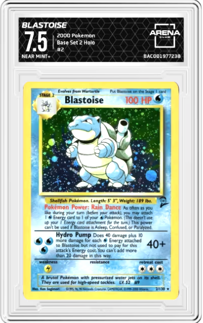 Blastoise #2 2000 Pokemon Base Set 2 Graded NEAR MINT+ 7.5