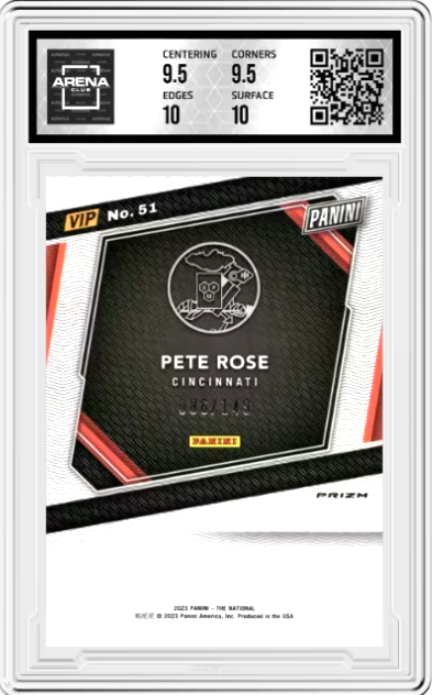 Pete Rose #51 Blue Cracked Ice Prizm 86/149 2023 Panini National VIP Gold Pack  Graded GEM MINT 10/10