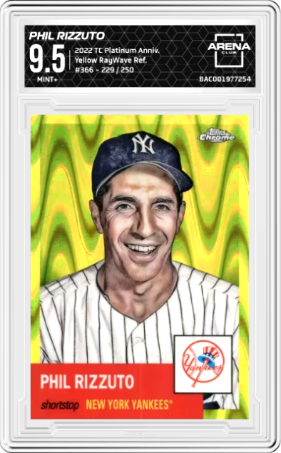 Phil Rizzuto Yellow Ray Wave Refractor #366 229/250 2022 Topps Chrome Platinum Graded MINT+ 9.5