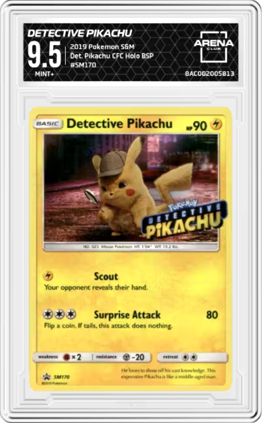 Detective Pikachu #SM170 2019 Pokemon Detective Pikachu Café Figure Collection Promo Graded MINT+ 9.5