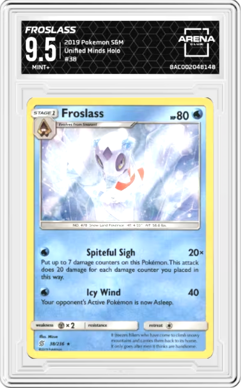 2019 Froslass #38 Pokemon Unified Minds Graded MINT+ 9.5