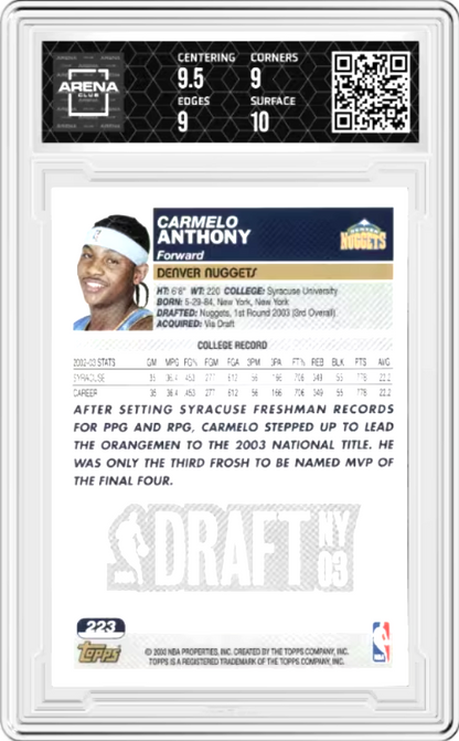 Carmelo Anthony #223 Rookie 2003 Topps Graded MINT+ 9.5