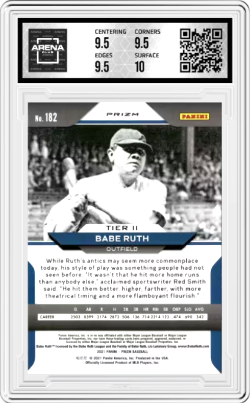 Babe Ruth Purple Prizm #182 2021 Panini Prizm Graded GEM MINT 10