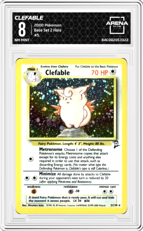 Clefable #5 Pokemon Base Set 2 Graded NM MINT 8