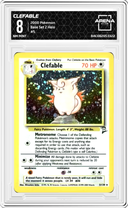 Clefable #5 Pokemon Base Set 2 Graded NM MINT 8