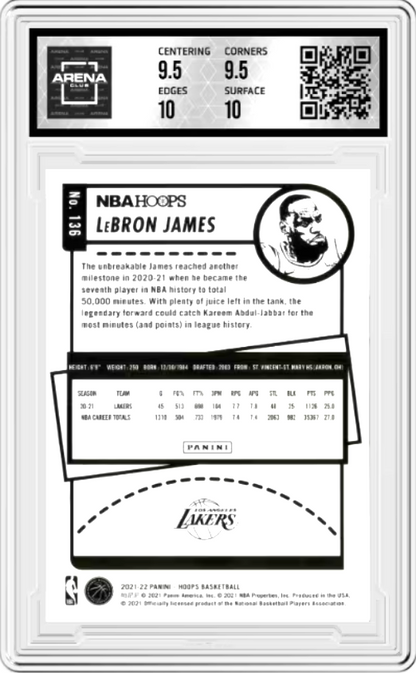 LeBron James Teal Explosion #136 2021 Panini Hoops Graded GEM MINT 10