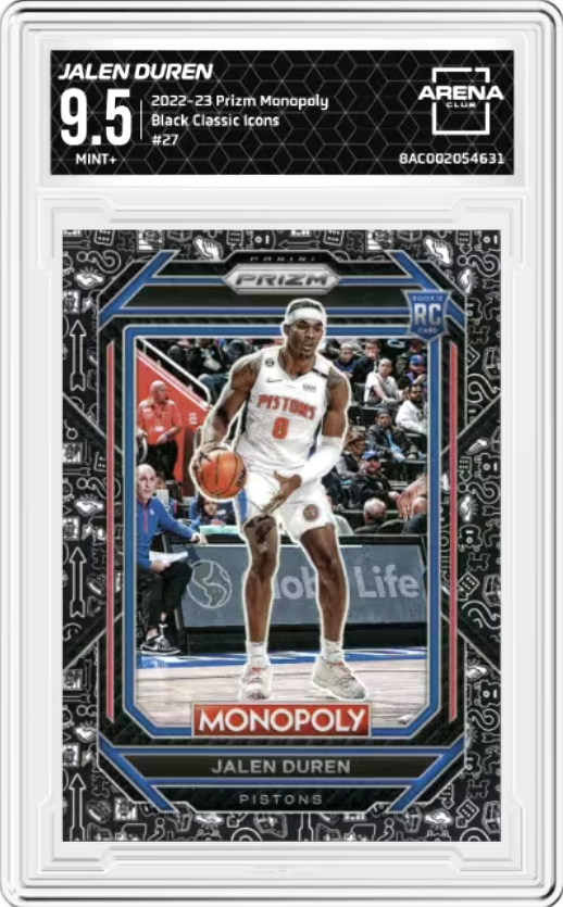 Jalen Duren Black Classic Icons #27 2022 Panini Prizm Monopoly Graded MINT+ 9.5