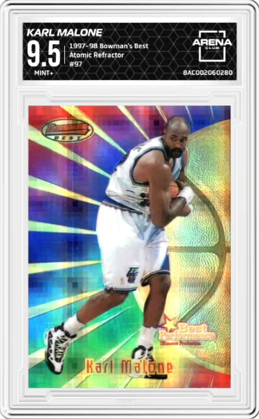 Karl Malone Atomic Refractor #97 1997 Bowman's Best Graded MINT+ 9.5