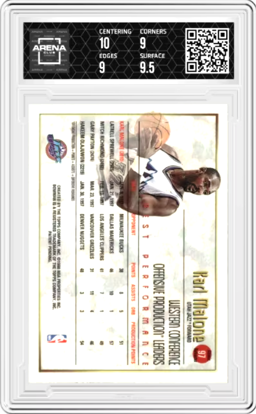 Karl Malone Atomic Refractor #97 1997 Bowman's Best Graded MINT+ 9.5