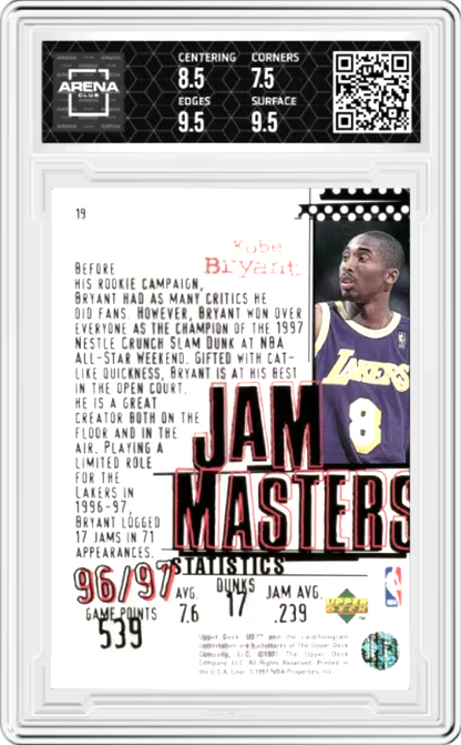 Kobe Bryant #19 1997 Upper Deck UD3 Jam Masters Graded NM MINT 8