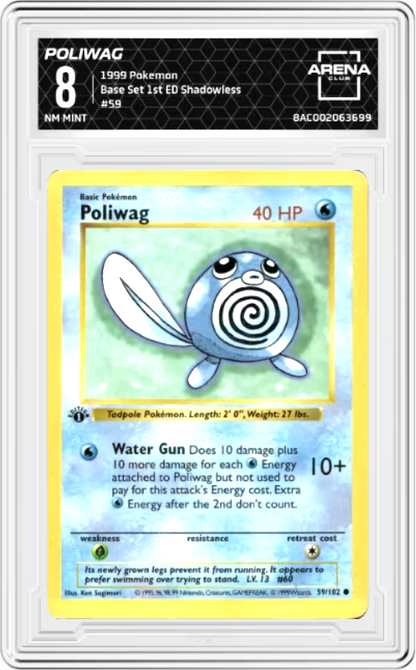 Poliwag 1st Edition Shadowless #59 Pokemon Base Set Graded NM MINT 8