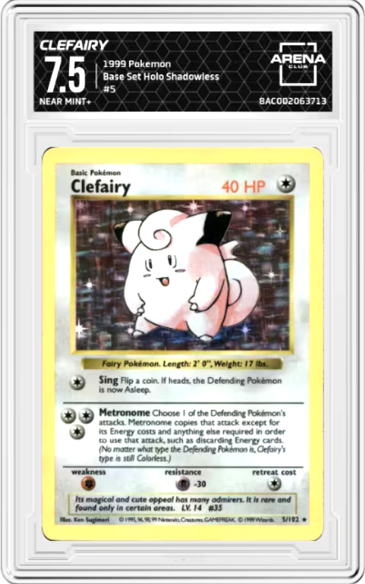 Clefairy Shadowless #5 Pokemon Base Set Graded NEAR MINT+ 7.5