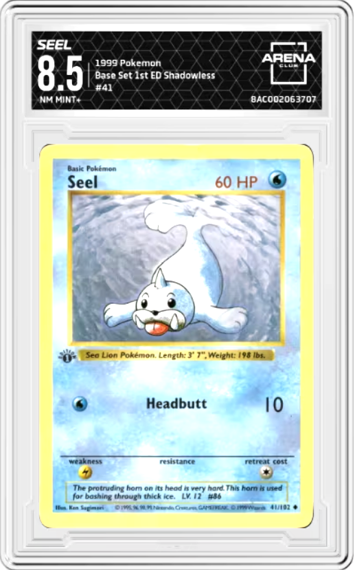 Seel 1st Edition #41 Shadowless Pokemon Base Set Graded NM MINT+ 8.5