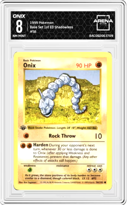 Onix 1st Edition #56 Pokemon Base Set Graded NM MINT 8