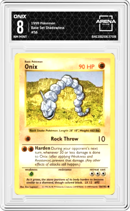 Onix Shadowless #56 Pokemon Base Set Graded NM MINT 8