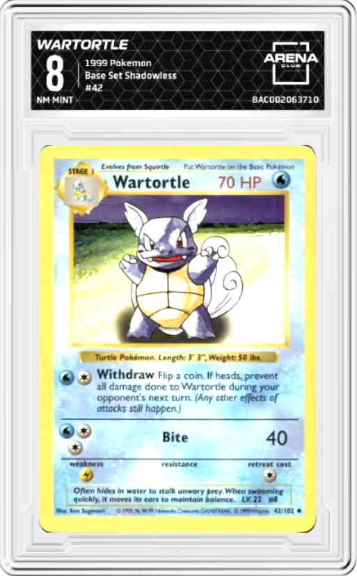 Wartortle Shadowless #42 Pokemon Base Set Graded NM MINT 8