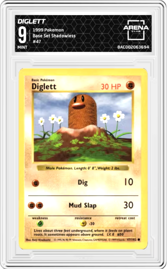 Diglett Shadowless #47 Pokemon Base Set Graded MINT 9